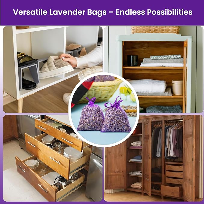Zidina Dried Lavender Sachet Bags for Drawers, Closets & Home – 14 Pack