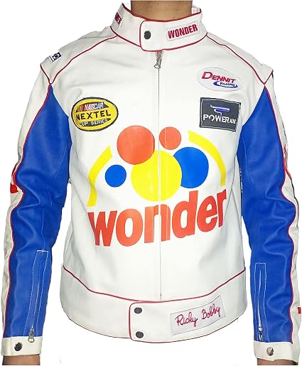 Ricky Bobby Wonder Racing Jacket – White, Blue & Red Motorsports Style