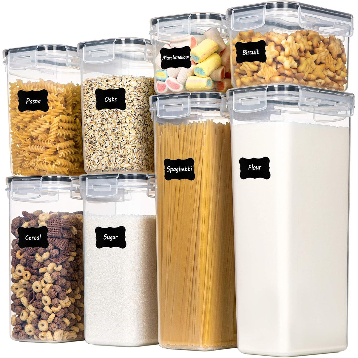 Airtight Food Storage Containers with Lids, 8-Piece Set – BPA-Free Plastic Pantry Organizers for Flour, Sugar, Cereal & Dry Foods