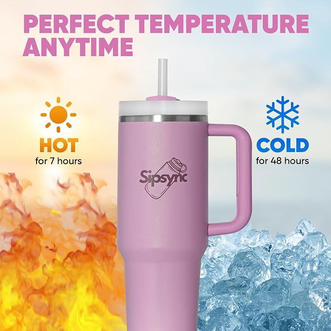 Sipsync FlowState Insulated Stainless Steel Travel Tumbler, Purple, 40 oz