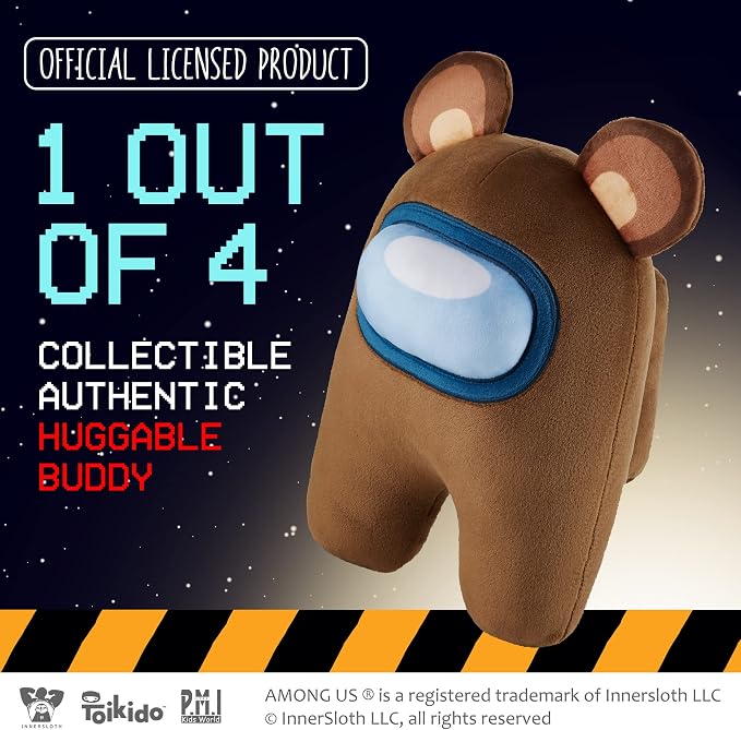 Among Us Huggable Plush Brown Bear Crewmate by Toikido & PMI – Soft Stuffed Character Toy with Display Box