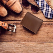 Men’s Brown Leather Bifold Wallet with Slim Card Holder – 2-Piece Wallet Set