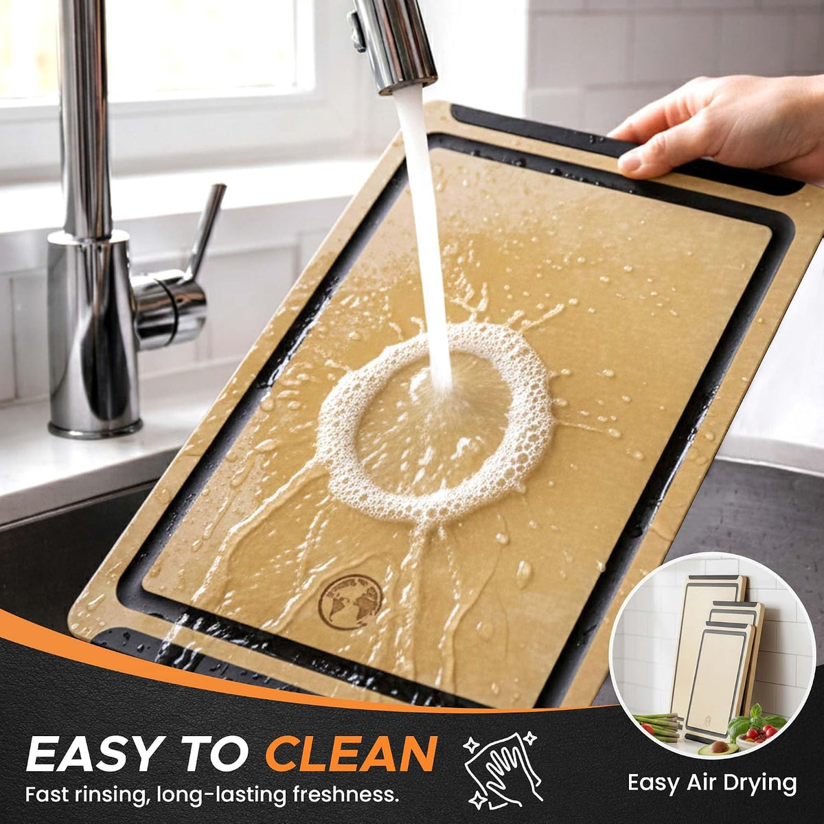 Earth’s Dreams Wood Fiber Cutting Board Set of 3, Tan & Black