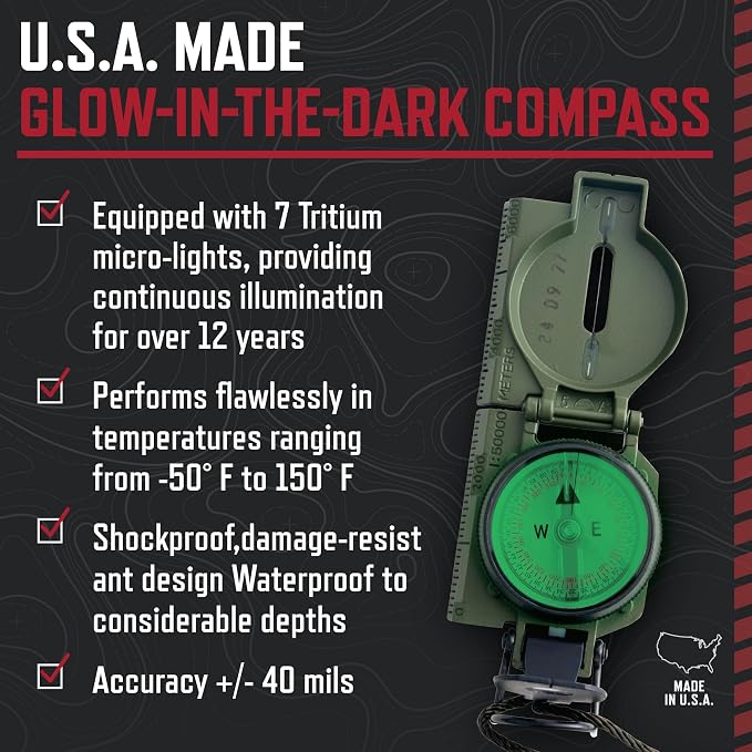 Cammenga US Military Issue Lensatic Land Navigation Marching Compass | Durable Outdoor Compass for Hiking, Camping & Navigation