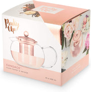 Pinky Up Candace Glass Teapot with Rose Gold Lid and Stainless Steel Removable Infuser, Loose Leaf Tea Kettle, Perfect for Daily Use, Housewarming, Holidays, Brunch Party, 28 Oz