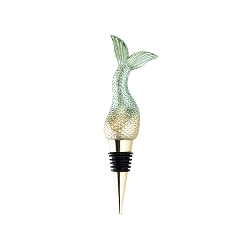 BLUSH Siren Mermaid Tail Bottle Stopper – Green & Gold Decorative Wine Bottle Stopper