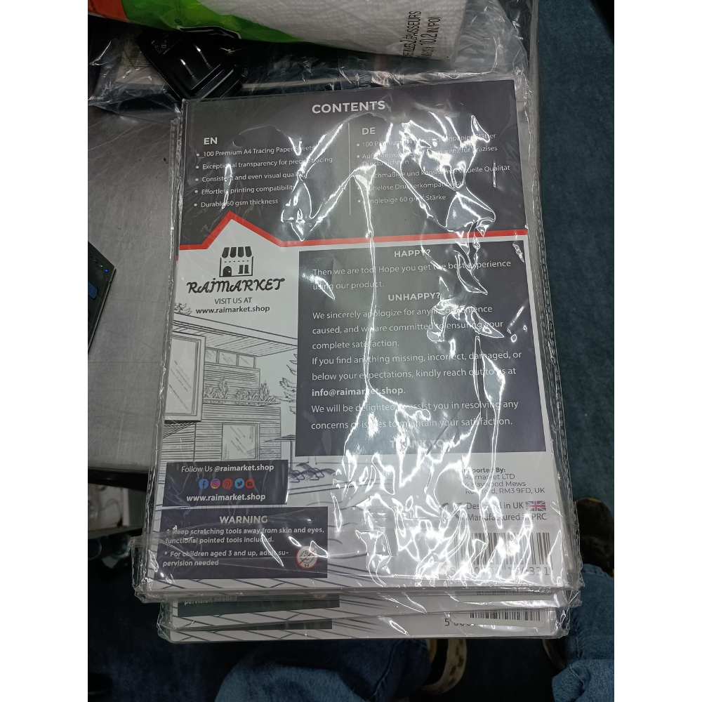 Raimarket Premium Tracing Paper 100 Sheets A4 – Transparent Tracing Paper Pack for Art, Design & Architecture