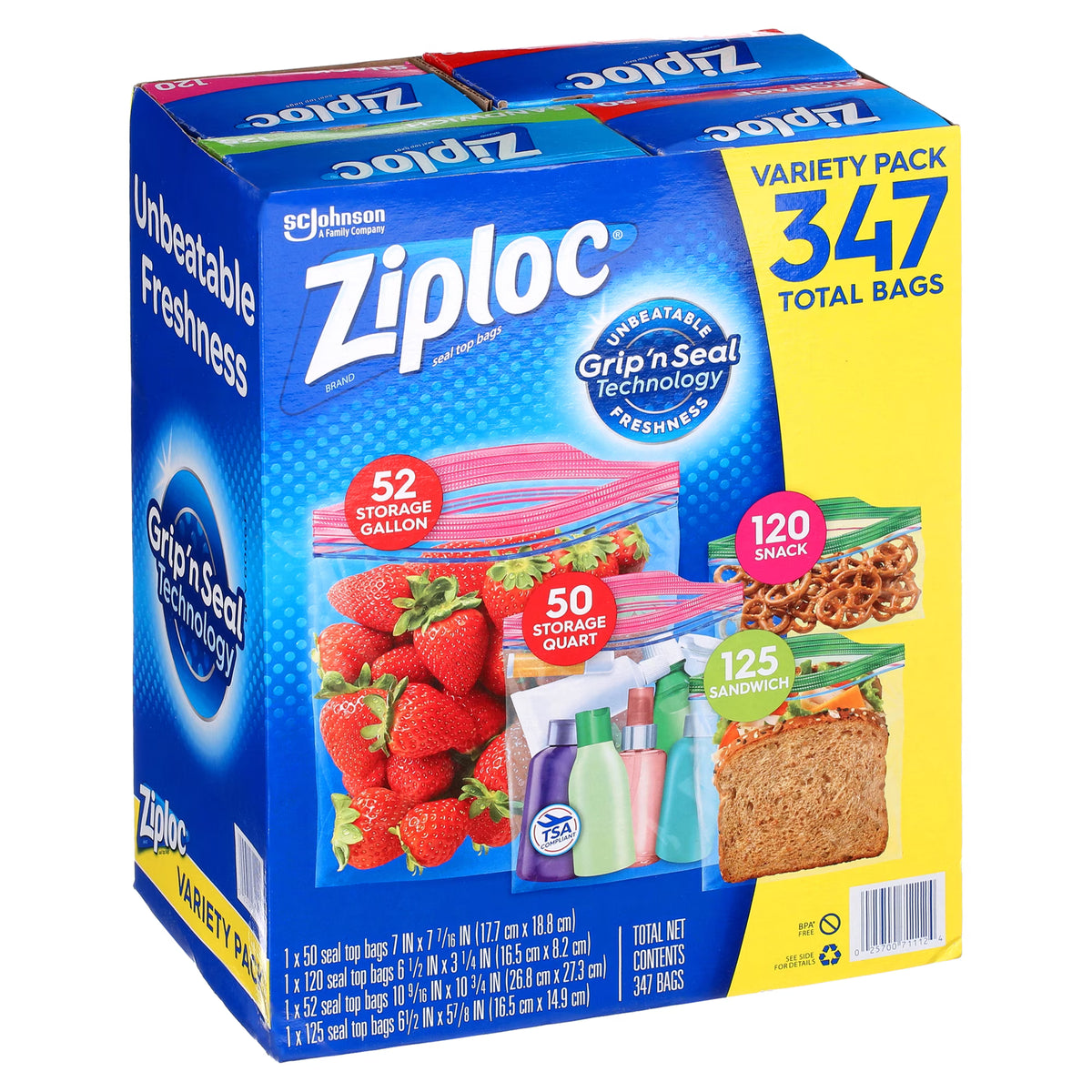 Ziploc Storage Bags Variety Pack – Multiple Sizes, Resealable Food Storage Bags, 347 Count