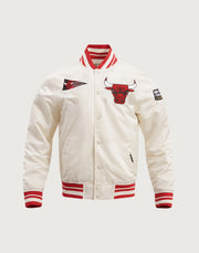 Pro Standard Chicago Bulls Men's Varsity Jacket – White, Red & Black, Snap-Button Front, Size Medium