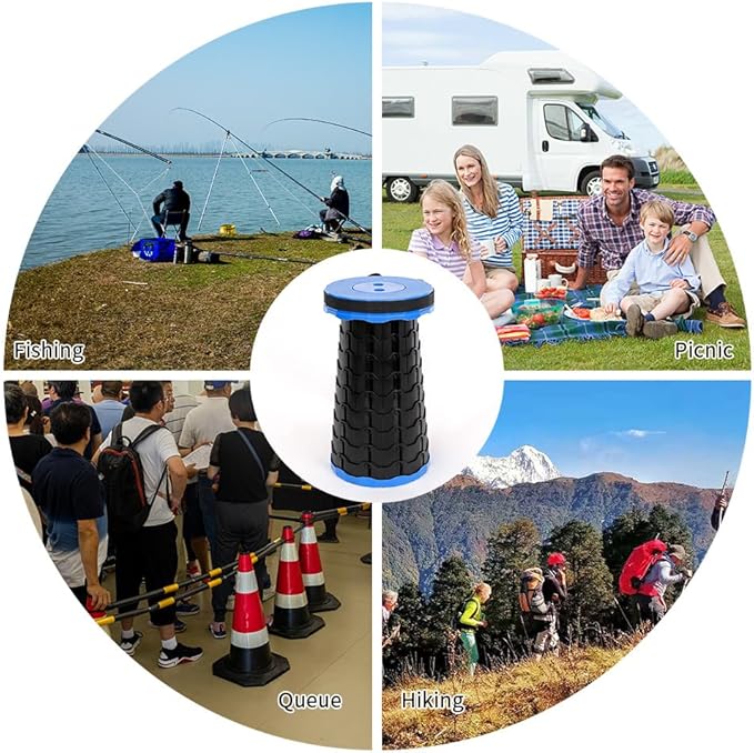 CTB Dealz Portable Telescopic Collapsible Camping Stool – Blue & Black, Lightweight Retractable Outdoor Seat, Box Condition 8/10