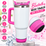 40 oz Bluetooth Speaker Tumbler with Handle – Stainless Steel Insulated Music Travel Mug, White & Dark Pink