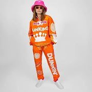 Boston Dunkin's Graphic 2-Piece Tracksuit – Orange & Red Quarter-Zip Top and Pants, Size L