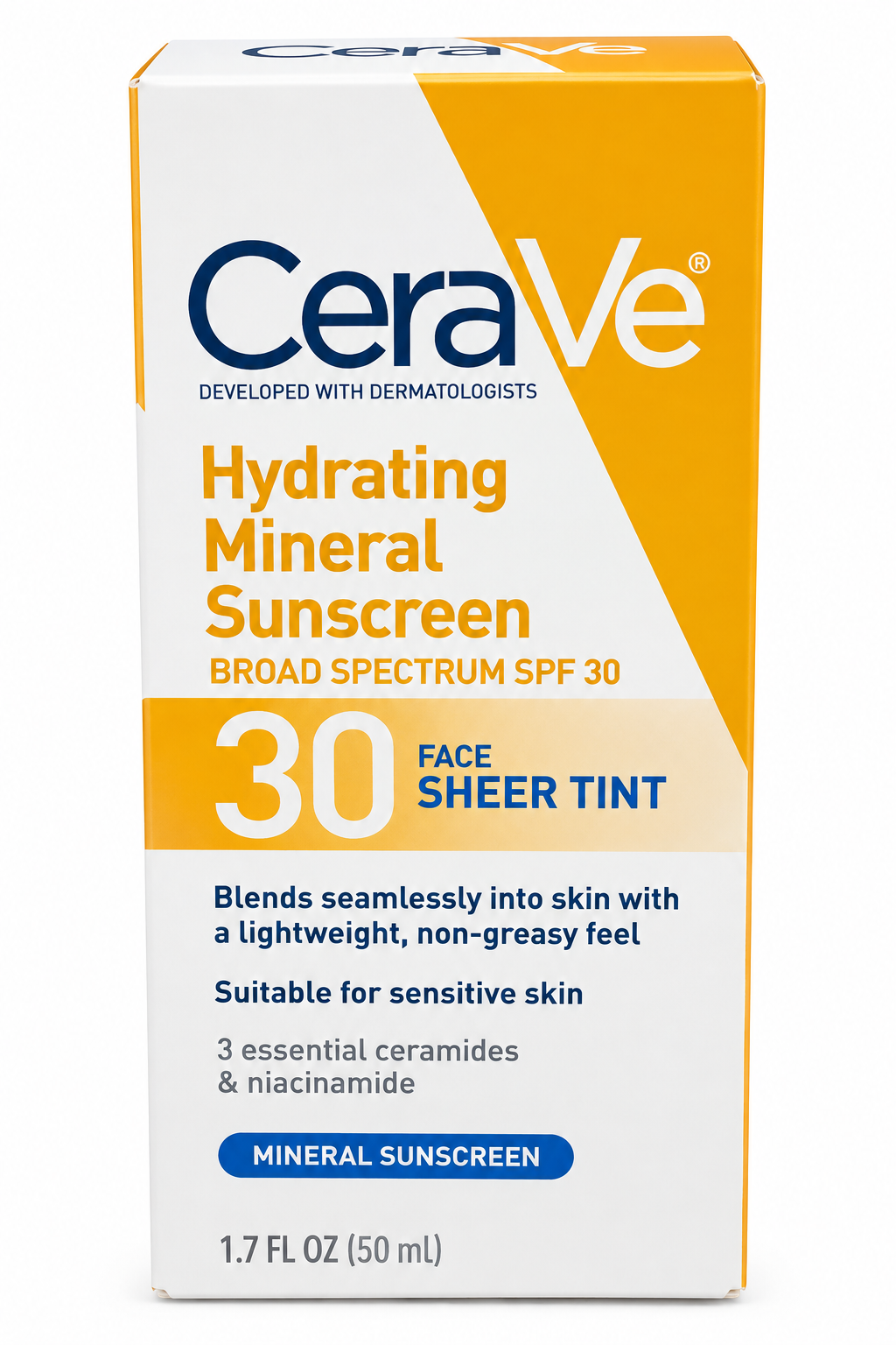CeraVe Hydrating Mineral Sunscreen SPF 30 Face Sheer Tint – 1.7 fl oz