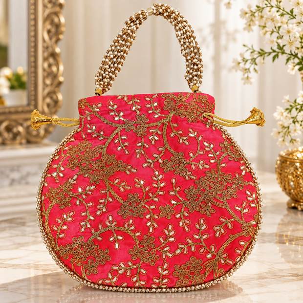 Devik Decor Indian Ethnic Potli bag Ladies Handbag Purse for Bridal Party wedding and Gifting – Peach