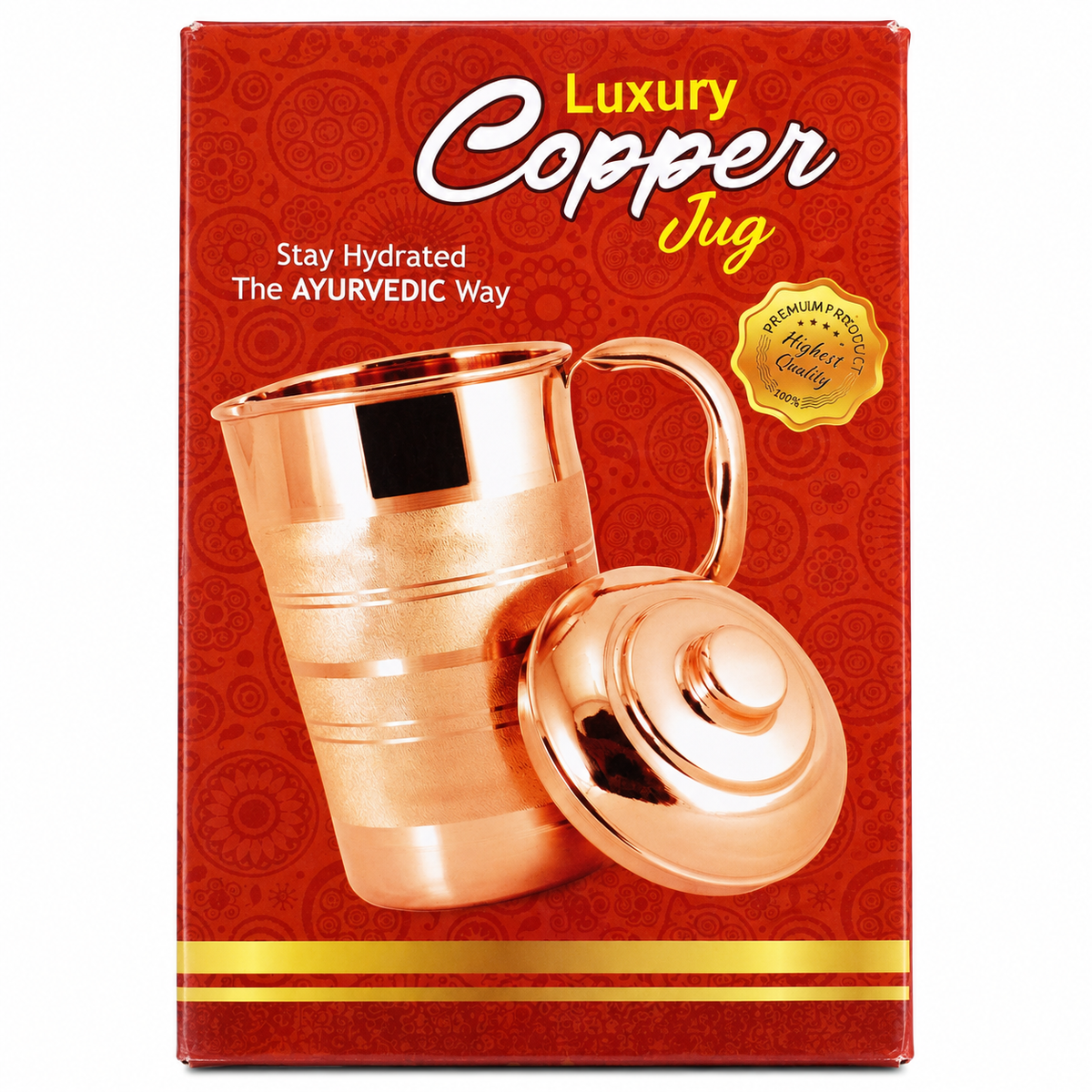 Luxury Copper Water Jug with Lid and Handle – Traditional Serving Pitcher