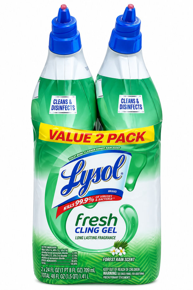 Lysol Fresh Cling Gel Toilet Bowl Cleaner, Forest Rain Scent, 24 fl oz – 2 Pack