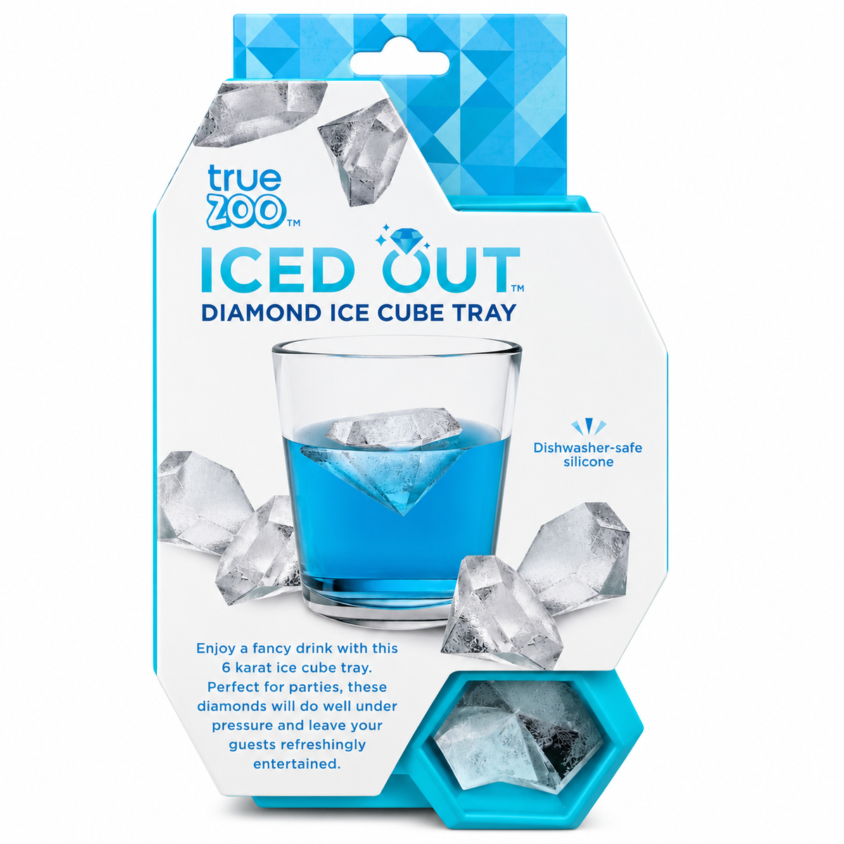 TrueZoo Iced Out Diamond Silicone Ice Cube Tray – 6-Cavity Blue Ice Mold