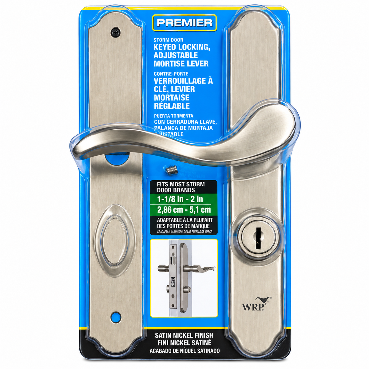 Wright Products VMT115SN Serenade Keyed Mortise Storm Door Lever Lockset – Satin Nickel