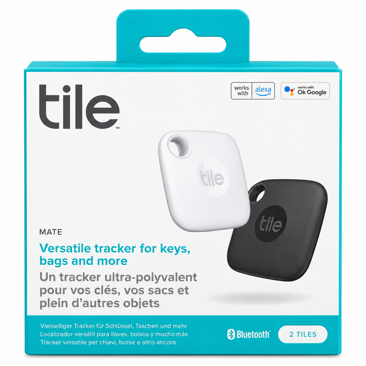 Tile Mate Bluetooth Tracker for Keys, Bags & More – Black & White 2 Pack