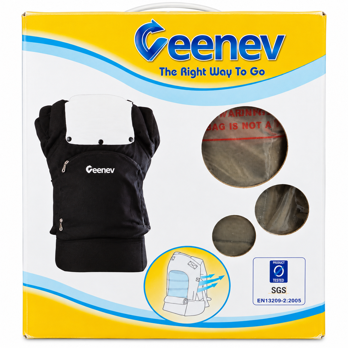 Geenev Ergonomic Baby Carrier with Detachable Sleeping Hood, Storage Pouches & Padded Waist Belt – Black