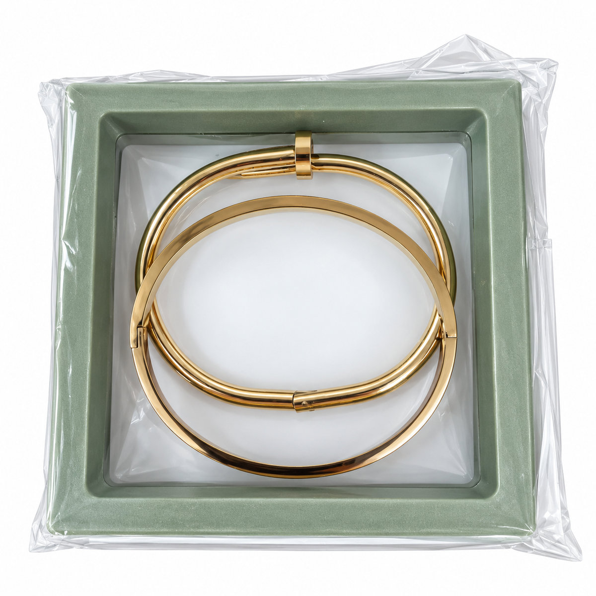 Skywater Life Open Nail & Screw Bangle Bracelet Set for Women – Gold Tone, 2 Piece