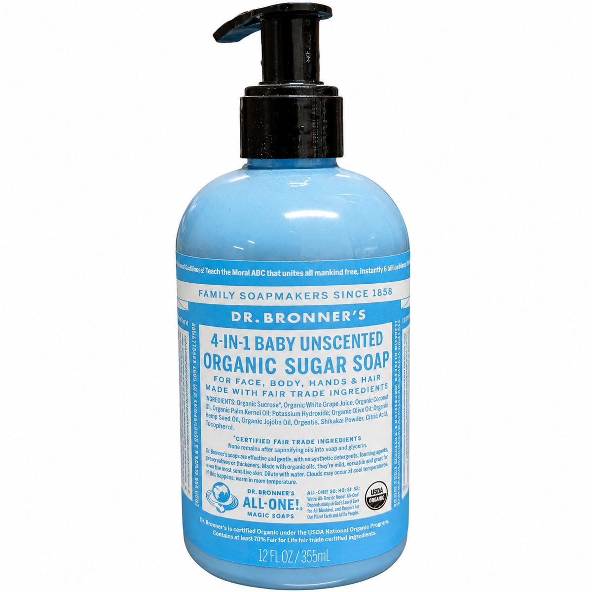 Dr. Bronner’s 4-in-1 Baby Unscented Organic Sugar Soap – 12 fl oz