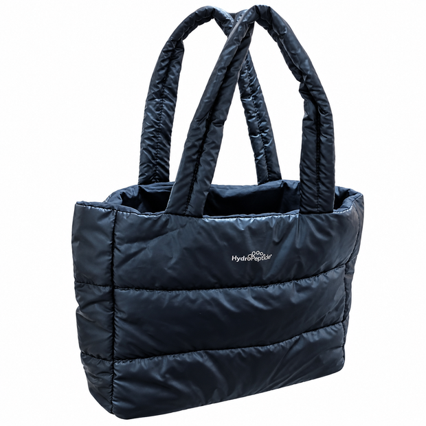 HydroPeptide Quilted Puffer Tote Bag with Padded Handles – Navy Blue