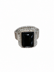 Lucifer Morningstar Black Onyx Statement Ring – Silver & Black, Size 13