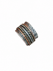 925 Sterling Silver Two-Tone Spinner Ring with Braided Design – Size 10.5