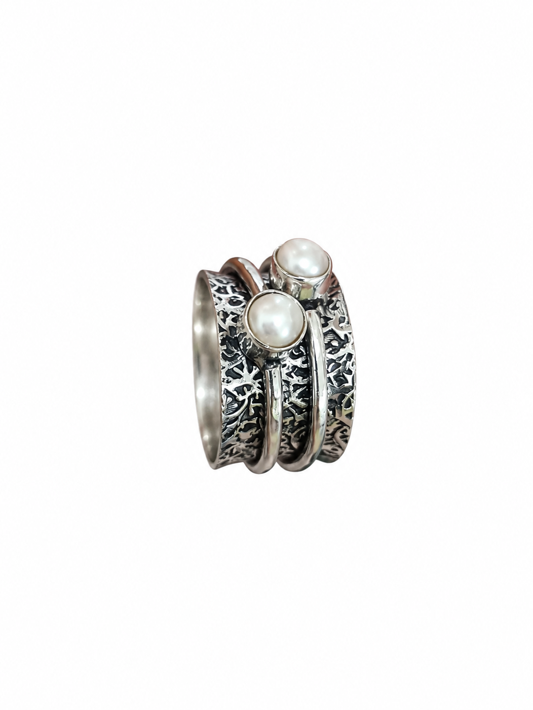 925 Sterling Silver Pearl Boho Worry Ring – Size 6.5
