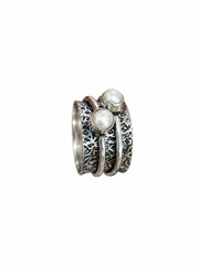 925 Sterling Silver Pearl Boho Worry Ring – Size 6.5