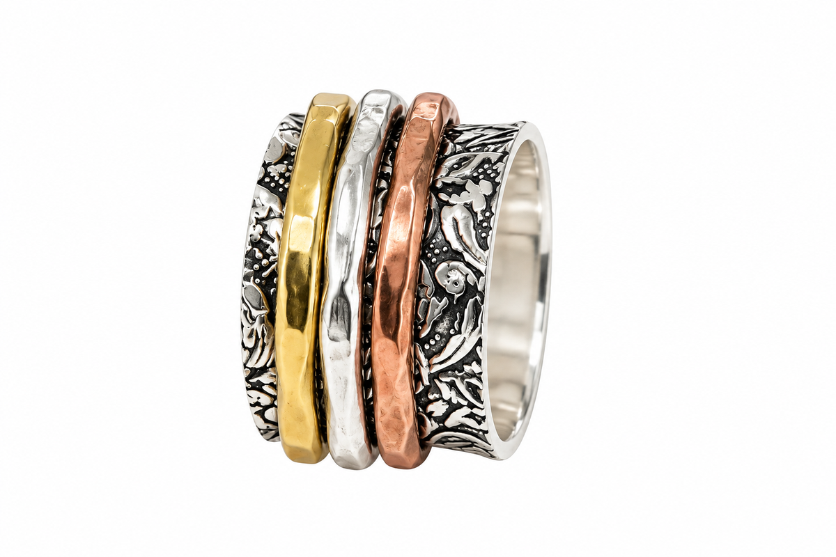 925 Sterling Silver Three-Tone Spinner Ring – Size 5
