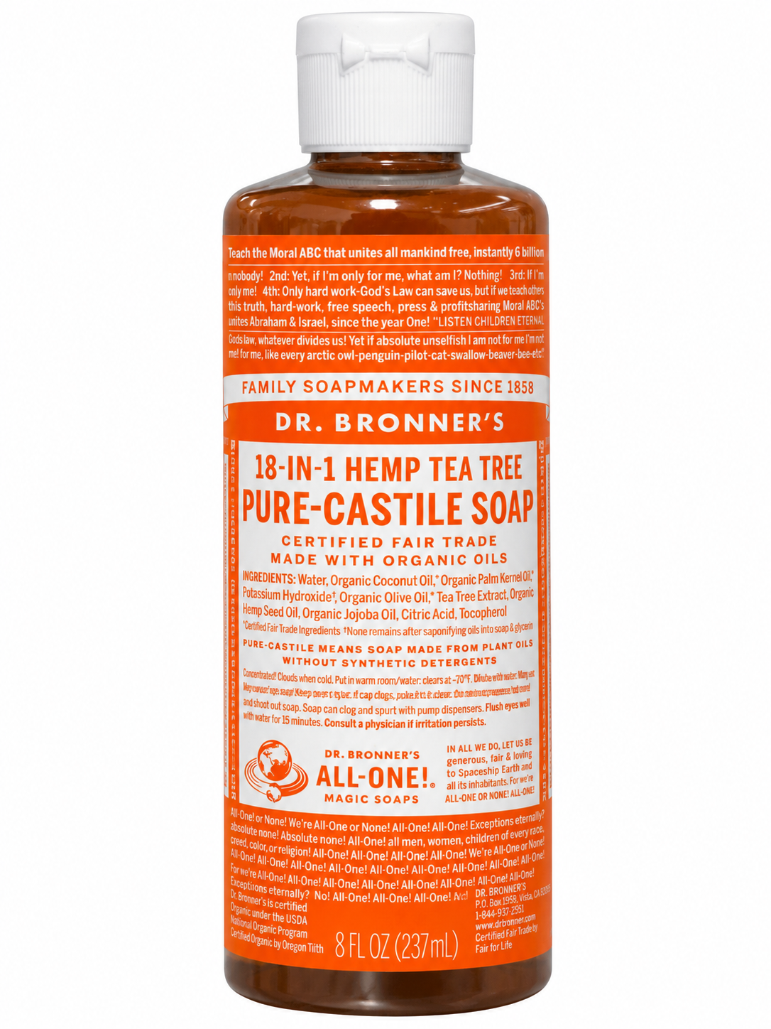Dr. Bronner’s 18-in-1 Hemp Tea Tree Pure-Castile Liquid Soap – 8 fl oz