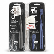 hello Sustainable Reusable Aluminum Toothbrush Set with 4 Soft Replacement Heads, 2-Pack
