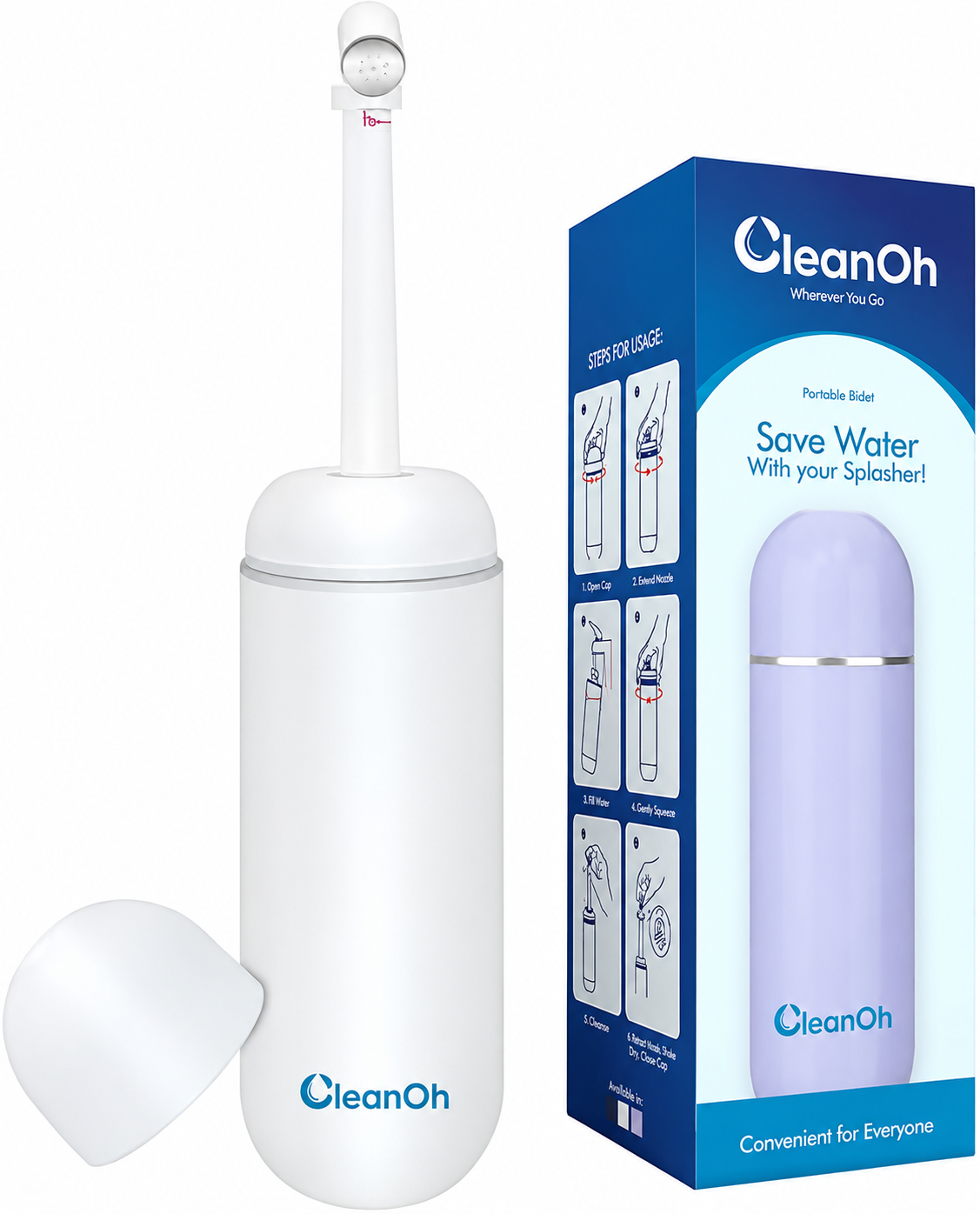 CleanOh Portable Bidet Splasher – Handheld Travel Personal Hygiene Sprayer, White