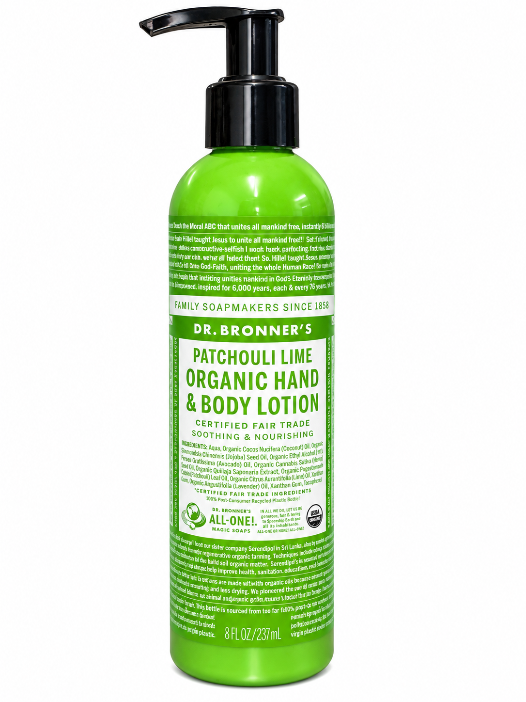 Dr. Bronner's Organic Hand & Body Lotion – Patchouli Lime, 8 fl oz, Moisturizing Skin Care