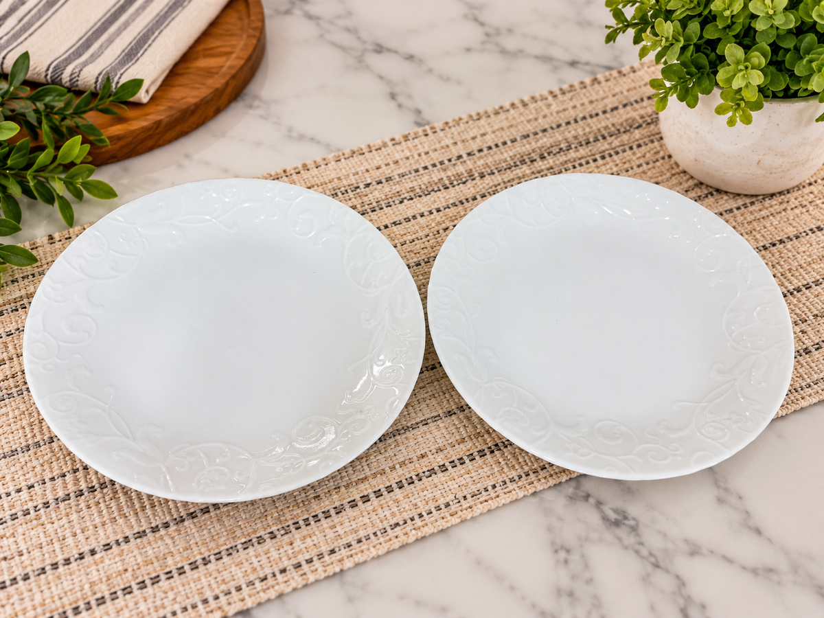 Corelle Bella Faenza Embossed Lunch Plates – White Dinnerware, 2-Pack