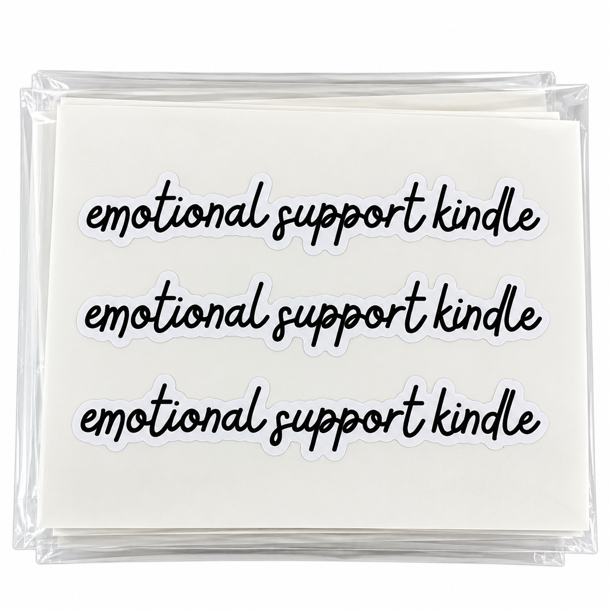 Emotional Support Kindle Stickers (3 Pcs) – Cute Black Script Sticker Pack for Kindle, Laptops & Water Bottles, 3 Inch – Printed on Sheet, Not Die-Cut