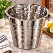 Chef Craft Hammered Stainless Steel Champagne Bucket – 4 Quart Silver Beverage Chiller with Side Handles