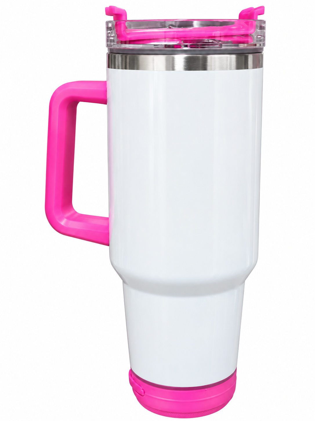 40 oz Bluetooth Speaker Tumbler with Handle – Stainless Steel Insulated Music Travel Mug, White & Dark Pink