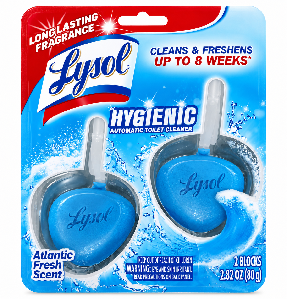 Lysol Hygienic Automatic Toilet Bowl Cleaner – Atlantic Fresh Scent, 2 Blocks, 2.82 oz