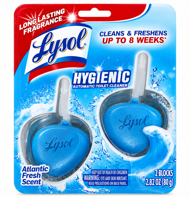 Lysol Hygienic Automatic Toilet Bowl Cleaner – Atlantic Fresh Scent, 2 Blocks, 2.82 oz