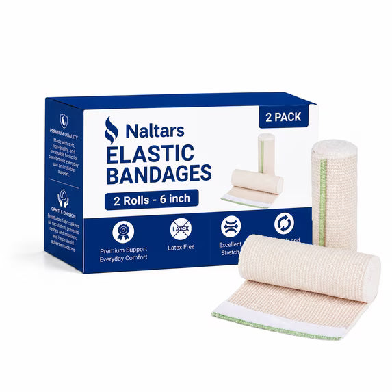 Naltars 2 Pack 6-Inch Elastic Bandage Wraps with Velcro Closure | Reusable Compression Ace Wrap for Knee, Ankle, Wrist & Sports Support