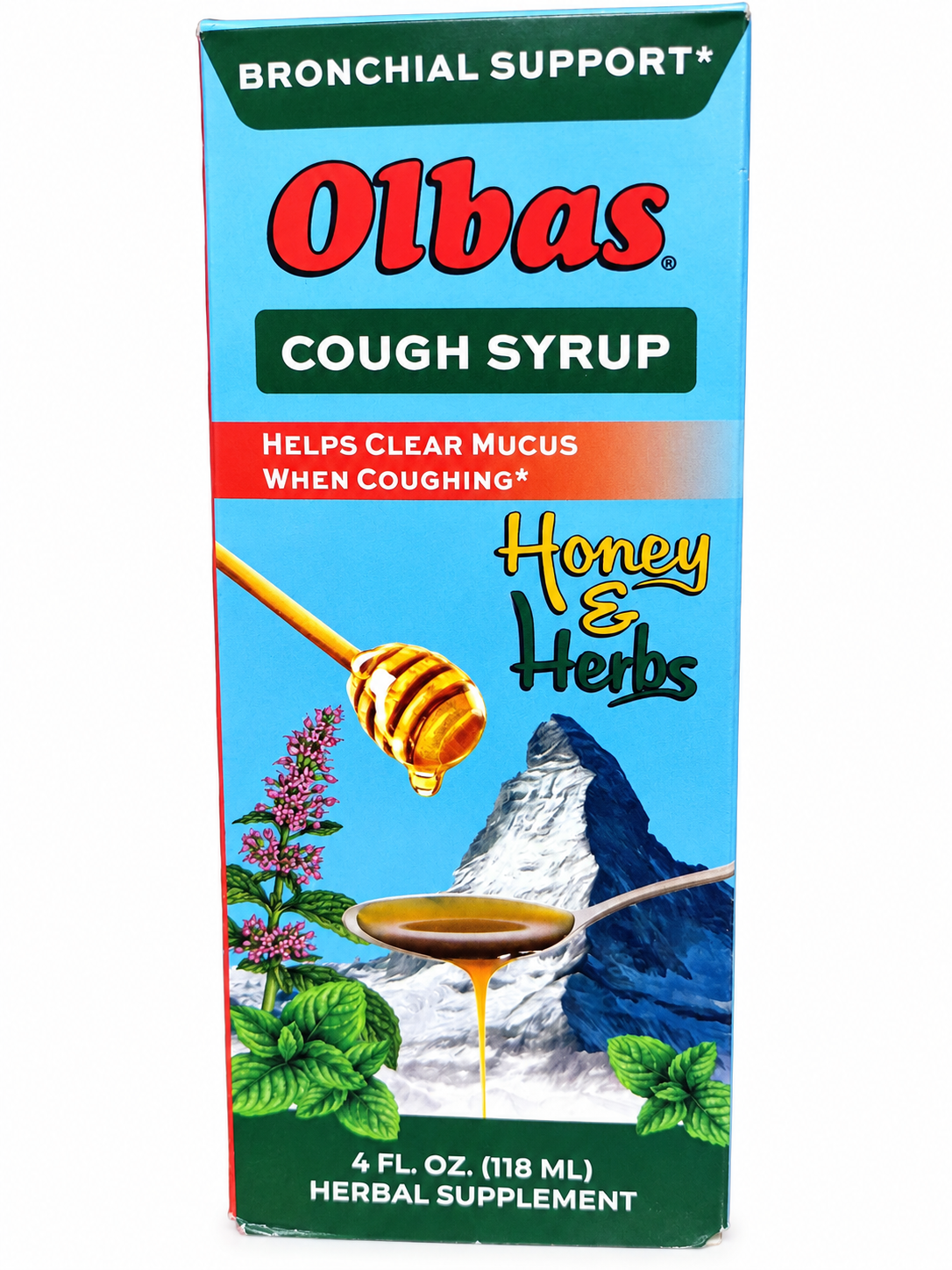 Olbas Honey & Herbs Cough Syrup – Bronchial Support Herbal Supplement, 4 fl oz (118 mL)