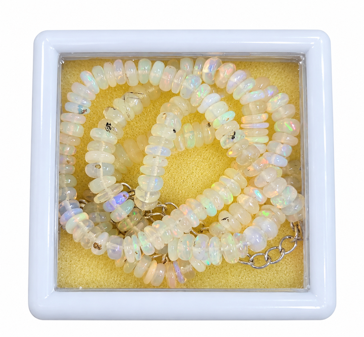Ethiopian Opal Beaded Jewelry with 925 Sterling Silver Clasp – Iridescent White