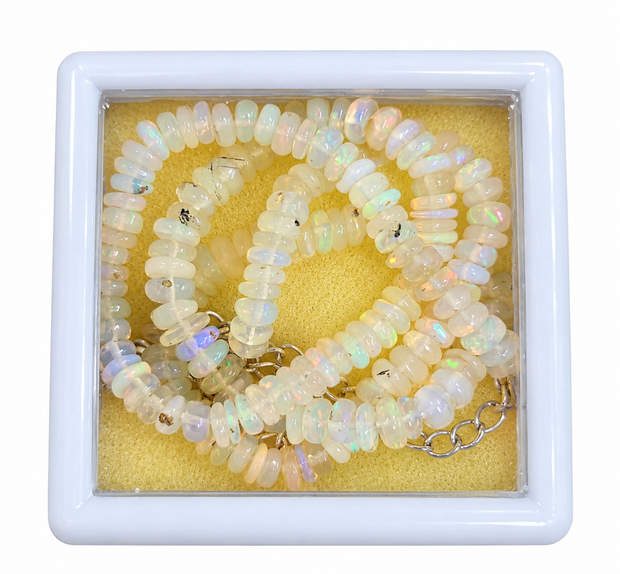 Ethiopian Opal Beaded Jewelry with 925 Sterling Silver Clasp – Iridescent White
