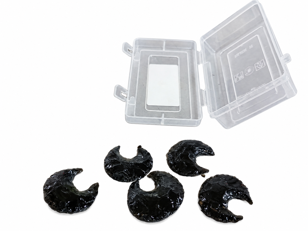 5 Pcs Obsidian Crescent Moons - Black Carved Crystal for Jewelry Making