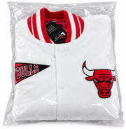 Pro Standard Chicago Bulls Men's Varsity Jacket – White, Red & Black, Snap-Button Front, Size Medium