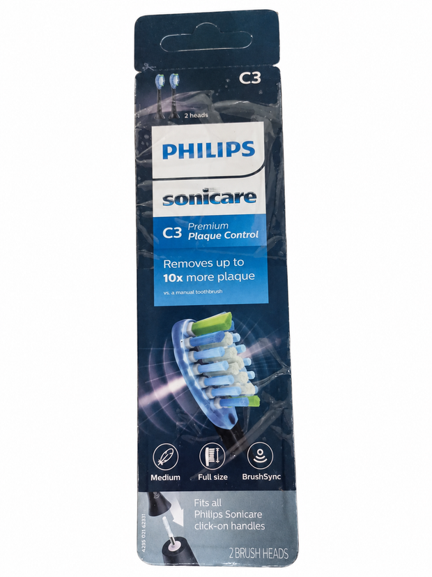 Philips Sonicare C3 Premium Plaque Control Replacement Toothbrush Heads – Black, 2-Pack