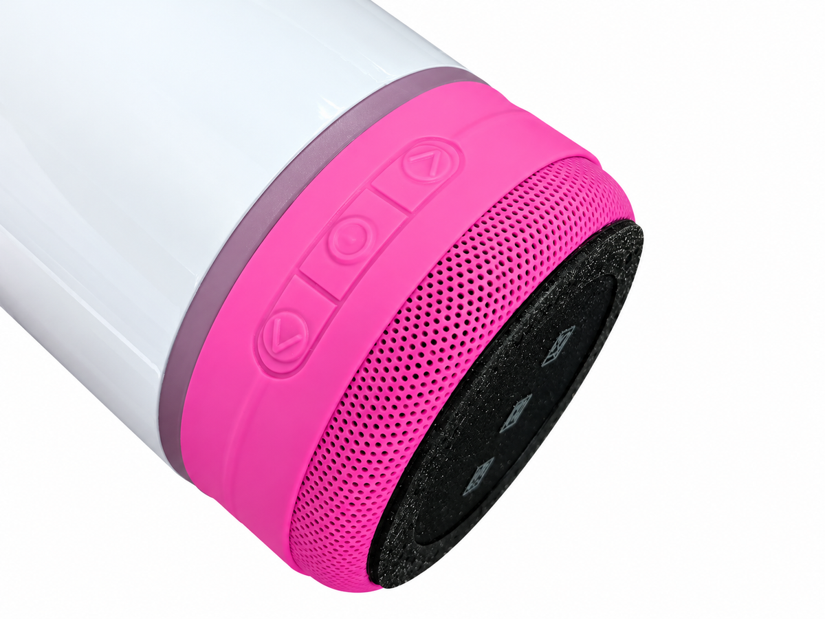 40 oz Bluetooth Speaker Tumbler with Handle – Stainless Steel Insulated Music Travel Mug, White & Dark Pink